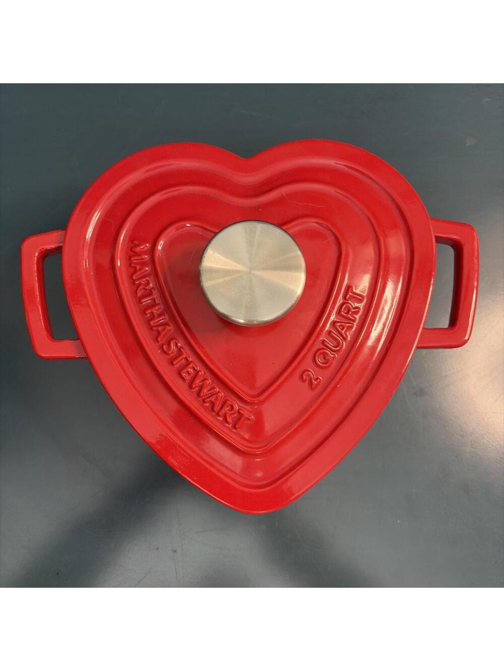 Martha Stewart Collector’s Enameled Cast Iron Heart Dutch Oven 2 Qt Red with Lid